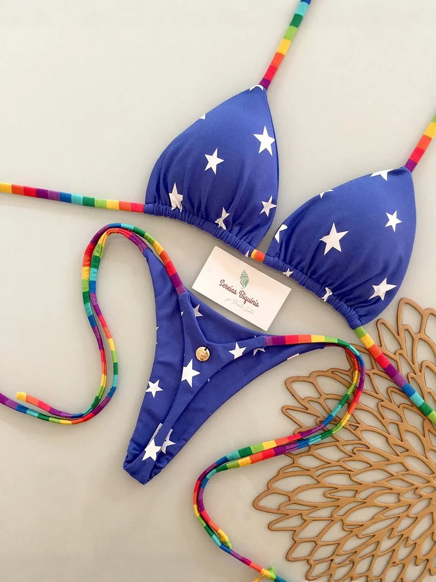 Bikini de Tiras con Rayas Micro Monokini Mujer