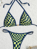 Traje de baño Sexy 2026, nuevo microbikini para mujer, traje de baño a cuadros con anillo dorado, traje de baño de dos piezas de pierna alta, ropa de playa con tiras, Bikini